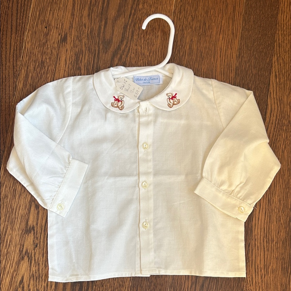 Classic White Baby Boy Shirt with Embroidered Collar